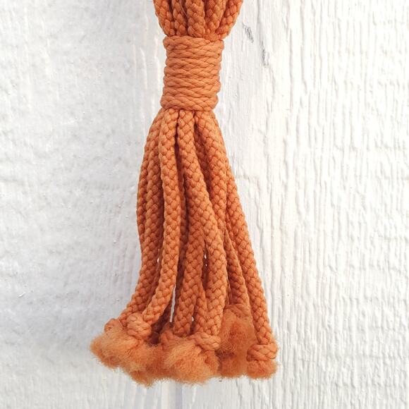 Vtg Macrame Plant Hanger Orange Nylon Boho Hippie Rustic Garden Patio Decor 45"L - Picture 8 of 8